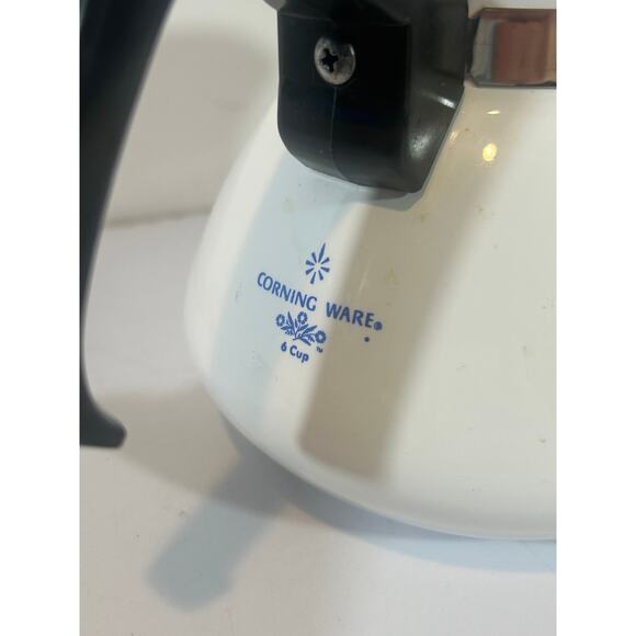 Corning Ware Blue Cornflower Coffee Tea pot kettle w/ Black lid 6 cup P-104 - Picture 6 of 7